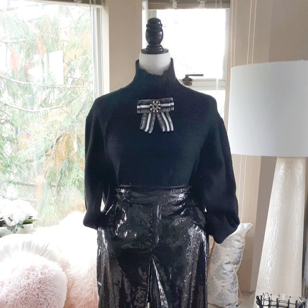 EUC Core Life black tight knit higher mock neck sweater, M - Picture 2 of 6